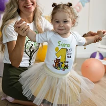 Kép 3/5 - Erdei állatok Szülinapi Tütü szett  (Sárga - barna szett, Egyedi névvel)