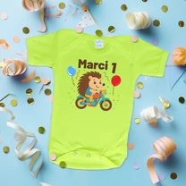 Kép 2/4 - Motoros süni szülinap (Egyedi felirattal) - Babaruha