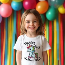 Kép 1/3 - Viszlát Ovi, Hello Suli! – Szivárvány Unikornis Póló (Kék Unikornis)