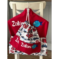 Kép 4/4 - Ovizsák szett - Tűzoltó autó (Piros) - Egyedi felirattal is rendelhető