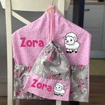 Kép 1/3 - Ovizsák szett - Flamingó (Rózsaszín, csillagos) - Egyedi felirattal is rendelhető