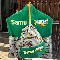 Kép 3/4 - Ovizsák szett - Macipilóták (zöld, repcsis) - Egyedi felirattal is rendelhető