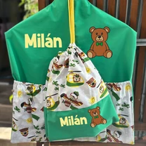 Kép 4/4 - Ovizsák szett - Macipilóták (zöld, repcsis) - Egyedi felirattal is rendelhető