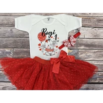 Kép 3/3 - Elefáni - Piros pöttyös Tütü szett (hajpánt nélkül)  (1, 2 éveseknek, Egyedi névvel)