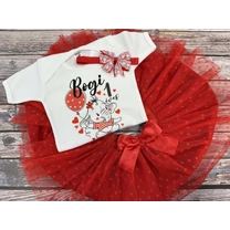 Kép 1/3 - Elefáni - Piros pöttyös Tütü szett (hajpánt nélkül)  (1, 2 éveseknek, Egyedi névvel)