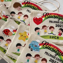 Kép 7/16 - Ballagási tarisznya "Szivárvány" mintával, egyedi névvel, jellel (04B típus, egyedi)