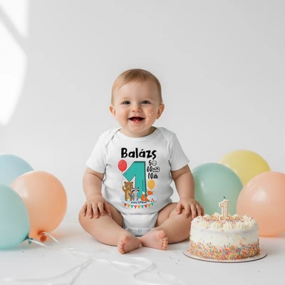 Egy éves lettem Erdei Állatokkal (Egyedi felirattal) - Babaruha