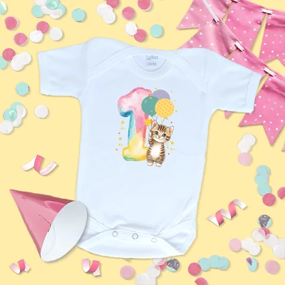 Első szülinap, Cica színes lufikkal - Babaruha