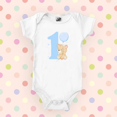 Első szülinap (Kék maci lufival, színes) - Babaruha (1,2 szülinap)