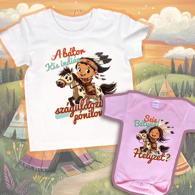 Szia bátyus, helyzet? (Baba hosszú hajjal) - Tesós szett (Gyerek póló és babaruha)