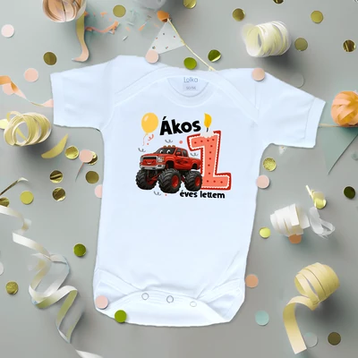 Monster Truck szülinap (Egyedi felirattal) - Babaruha