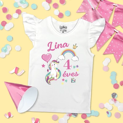 Szivárvány Unikornis Lufival - Szülinapos Fodros Felső (3,4,5)