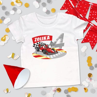 Versenyautós Szülinapi - Gyerek póló, egyedi névvel (3 4. 5.szülinap)