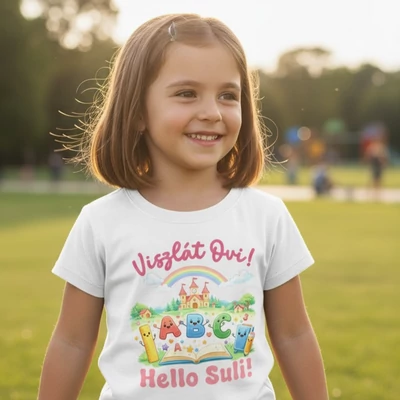 Viszlát ovi! Hello suli! (ABC, rózsaszín) - Gyerek póló