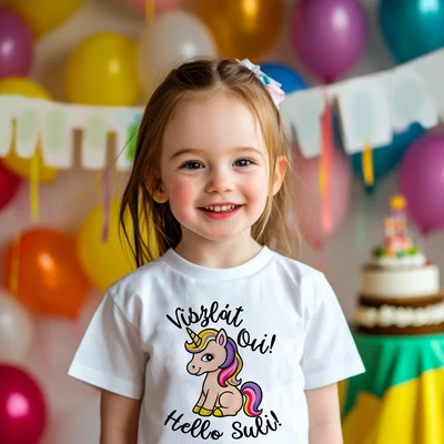 Viszlát Ovi, Hello Suli! – Szivárvány Unikornis Póló (Barack Unikornis)