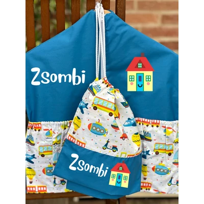 Ovizsák szett - Színes Közlekedési eszközök (Kék) - Egyedi felirattal is rendelhető