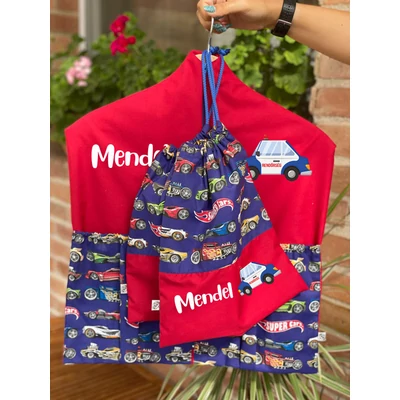 Ovizsák szett - Versenyautók (Piros) - Egyedi felirattal is rendelhető