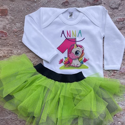 Szülinapos Unikornis Kivi Varázs TÜTÜ szett (1, 2 szülinap + egyedi névvel)