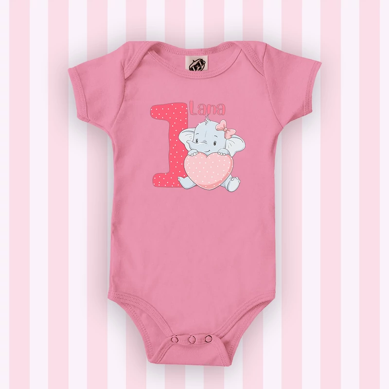 Elefáni Pöttyösn Pinky Szívecskés 1. szülinapos (egyedi névvel) - Babaruha