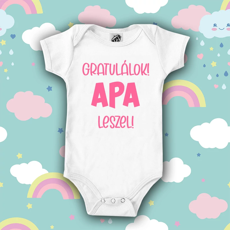 GRATULÁLOK! APA LESZEL! - Babaruha (Rózsaszín felirattal)