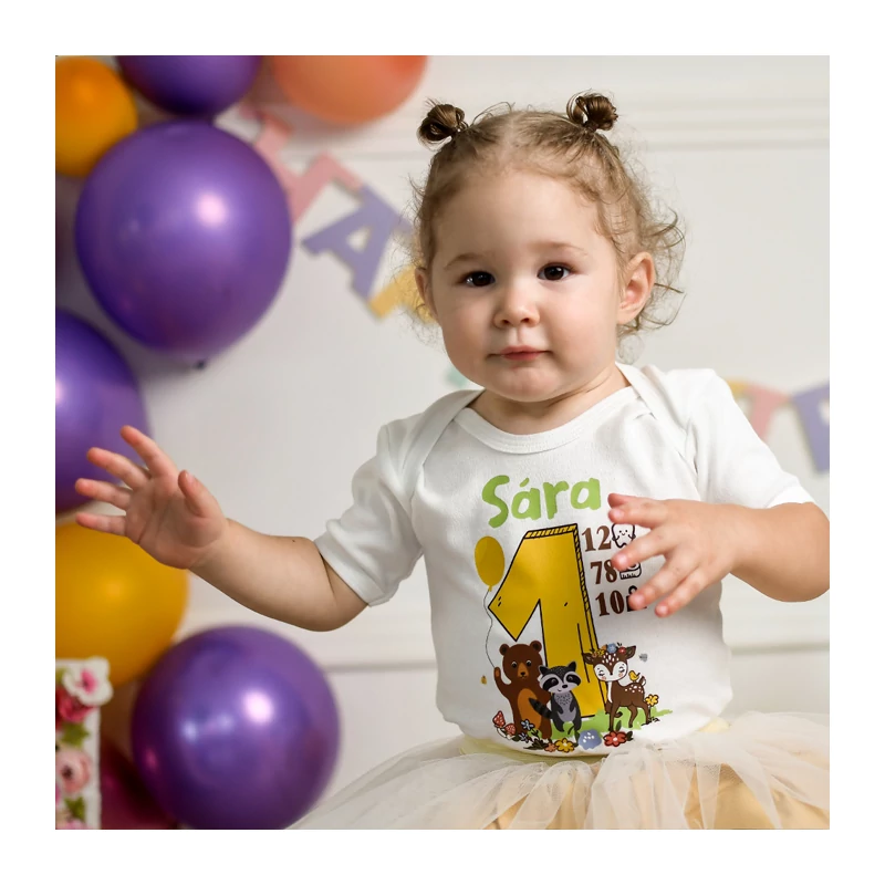 Erdei állatok Szülinapi Tütü szett  (Sárga - barna szett, Egyedi névvel)