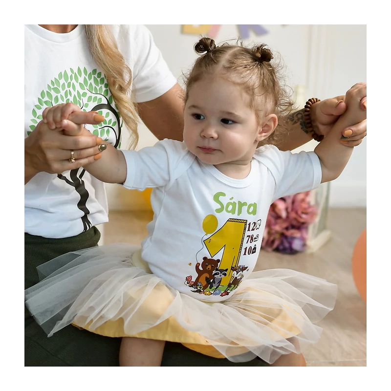 Erdei állatok Szülinapi Tütü szett  (Sárga - barna szett, Egyedi névvel)