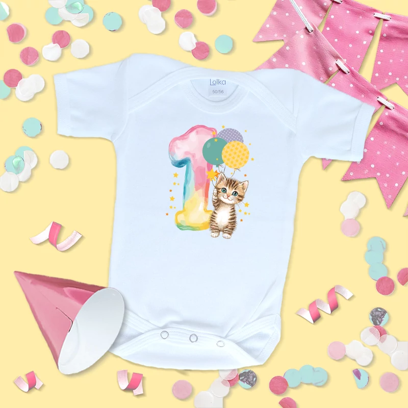 Első szülinap, Cica színes lufikkal - Babaruha