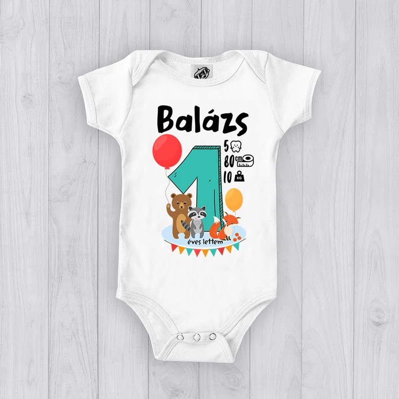Egy éves lettem Erdei Állatokkal (Egyedi felirattal) - Babaruha