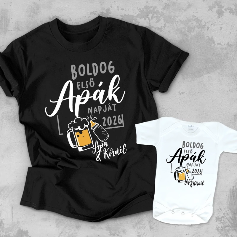 Boldog első Apák napját, 2026 (Baba nevével) - Családi csomag