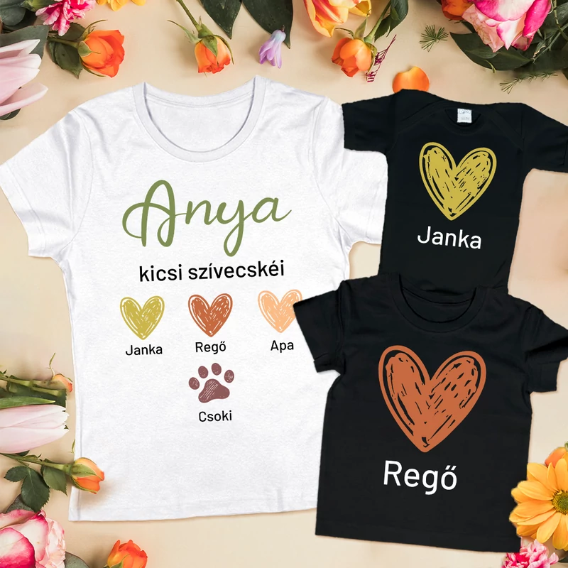 Anya kicsi szívecskéi (natúr, egyedi névvel) - 3-as családi csomag