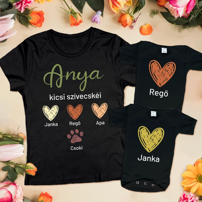 Anya kicsi szívecskéi (natúr, egyedi felirattal) - Iker családi csomag