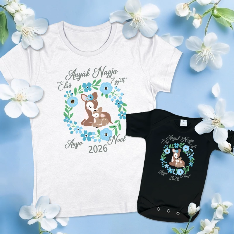 Első Anyák Napja Együtt (Őzikék, Egyedi névvel, Kék) - Családi csomag