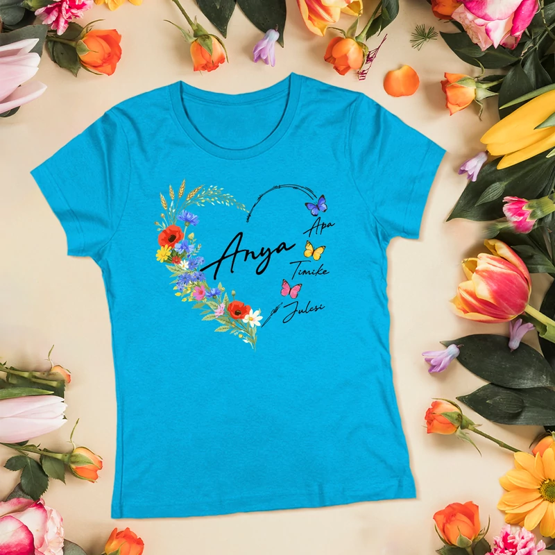 Pillangós virágkoszorú - több gyerek (egyedi felirattal) - Női póló