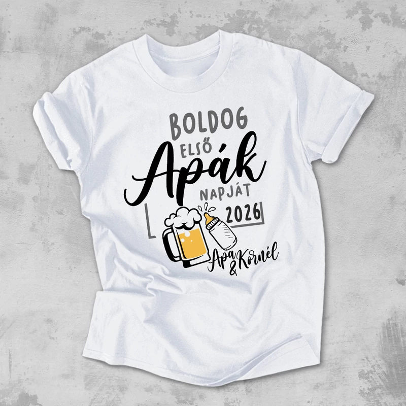 Boldog első Apák napját, 2026 (Egyedi névvel) - Férfi póló