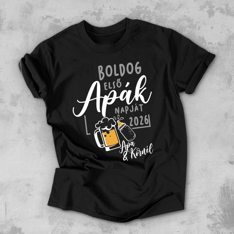 Boldog első Apák napját, 2026 (Egyedi névvel) - Férfi póló