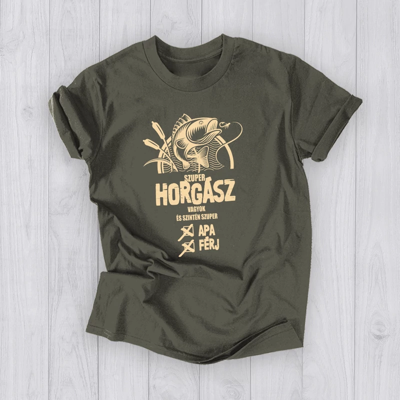 Szuper horgász Apa Férj (Világos felirat) - Férfi póló