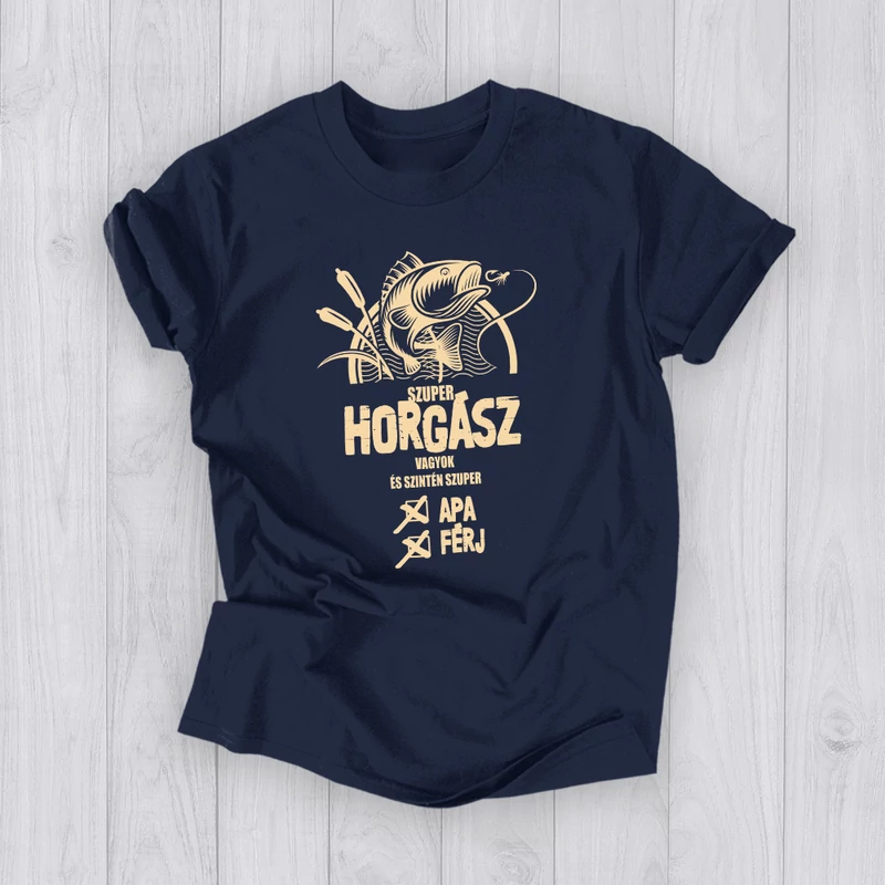 Szuper horgász Apa Férj (Világos felirat) - Férfi póló