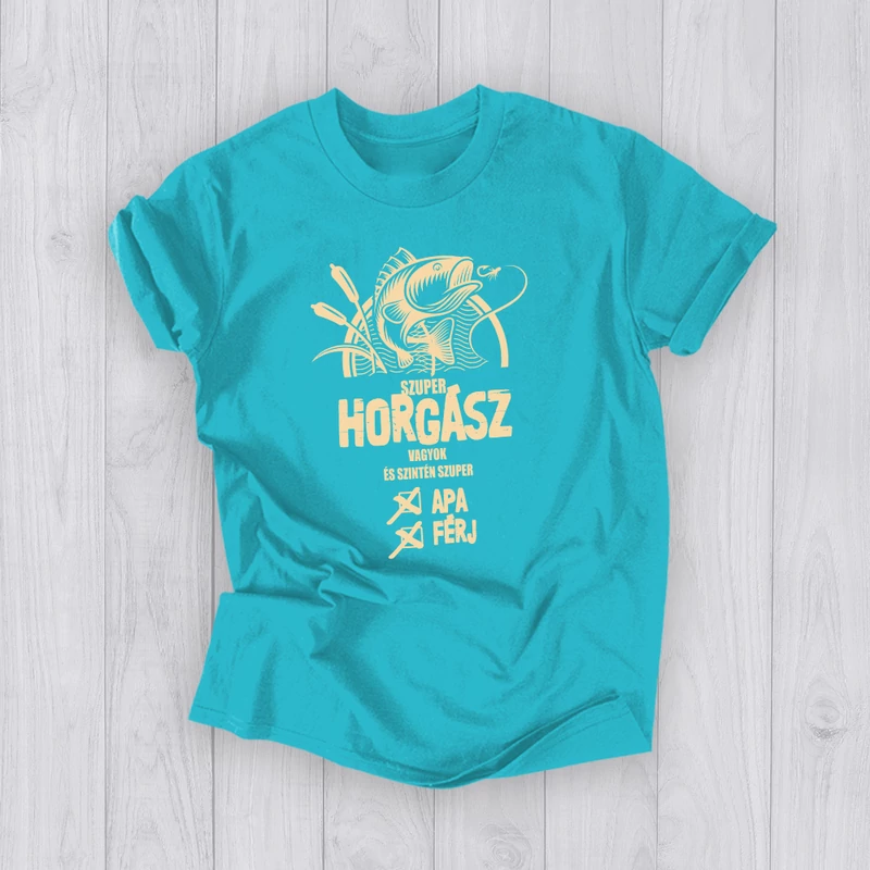Szuper horgász Apa Férj (Világos felirat) - Férfi póló