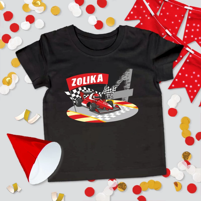 Versenyautós Szülinapi - Gyerek póló, egyedi névvel (3 4. 5.szülinap)