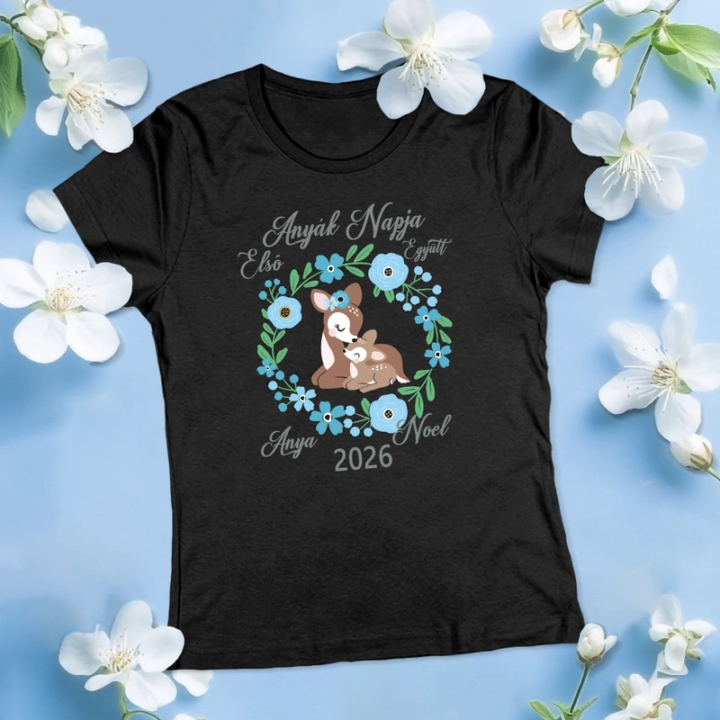 Első Anyák Napja, Őzikék (Egyedi névvel, Kék) - Női póló