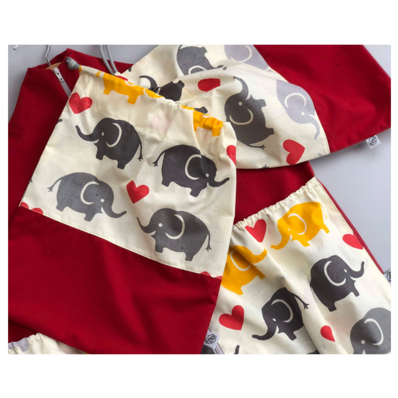 Ovizsák szett -Elefántok (Piros) - Egyedi felirattal is rendelhető