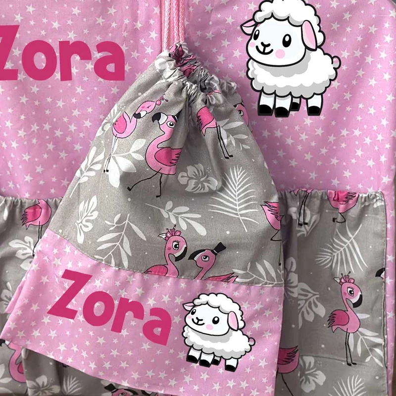 Ovizsák szett - Flamingó (Rózsaszín, csillagos) - Egyedi felirattal is rendelhető