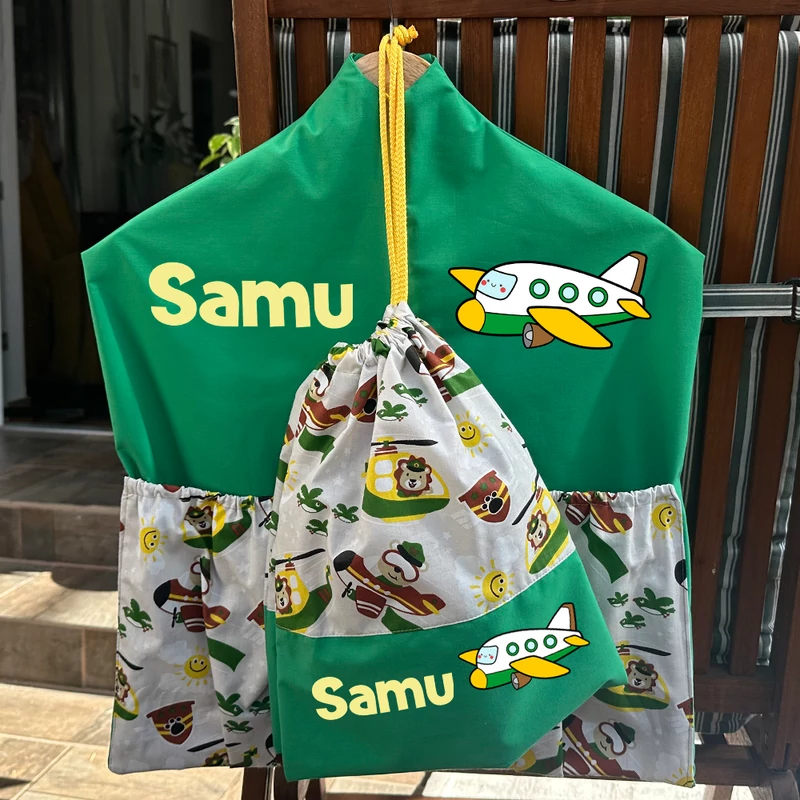 Ovizsák szett - Macipilóták (zöld, repcsis) - Egyedi felirattal is rendelhető