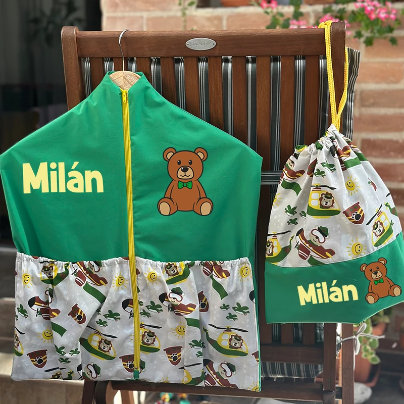 Ovizsák szett - Macipilóták (zöld, repcsis) - Egyedi felirattal is rendelhető