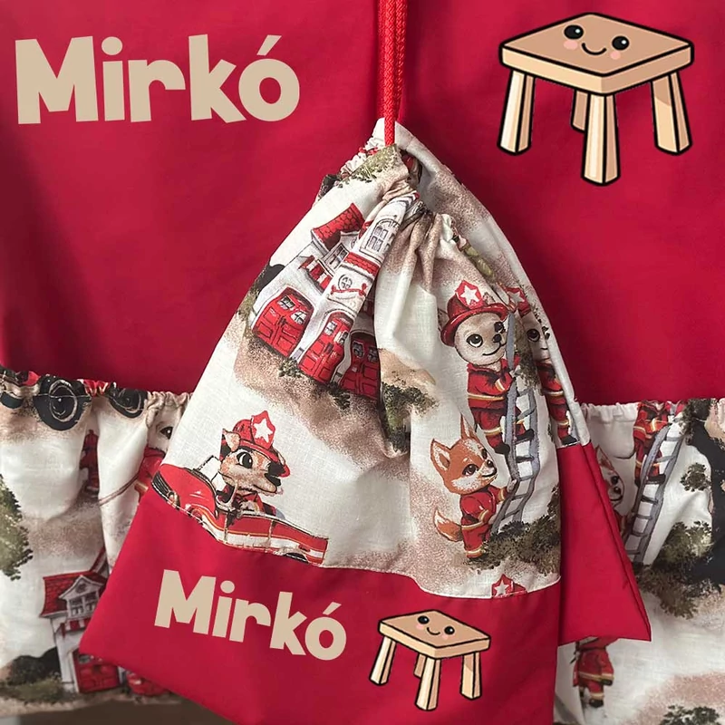 Ovizsák szett - Tűzoltó Állatok (Piros) - Egyedi felirattal is rendelhető