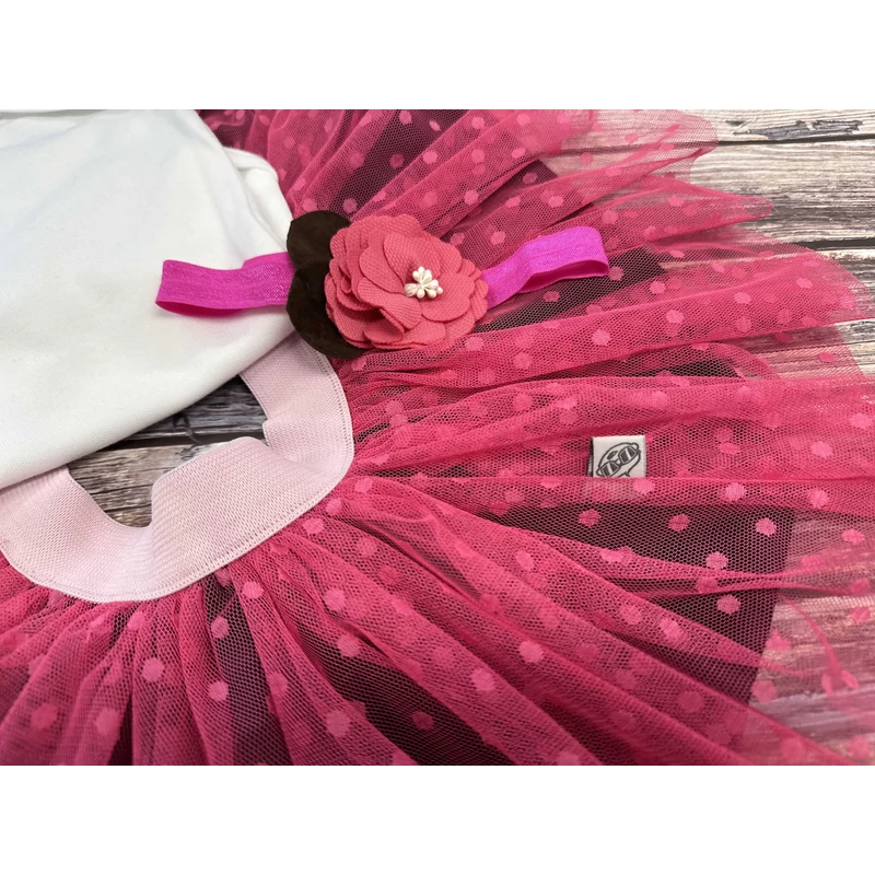 Pandamaci - Fuxia Tütü szett, virágos hajpánttal (1 éveseknek, Egyedi névvel)