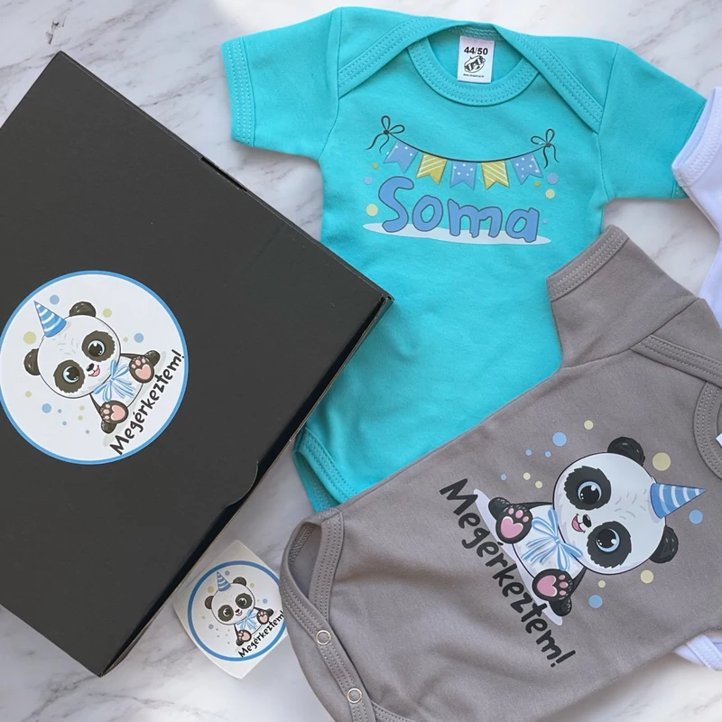 Panda Maci Megérkeztem -  Babadoboz (Egyedi névvel)