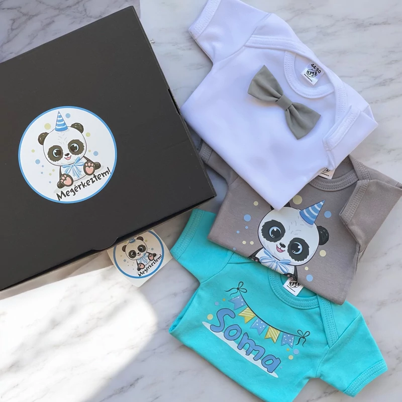 Panda Maci Megérkeztem -  Babadoboz (Egyedi névvel)