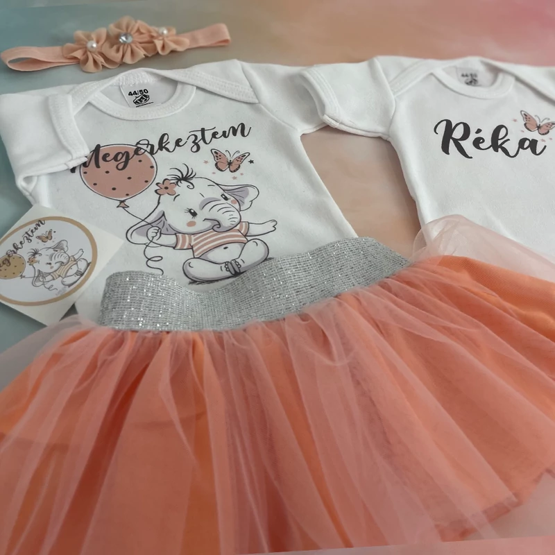 Elefáni Megérkeztem - Babadoboz (Egyedi név + Hajpánt)