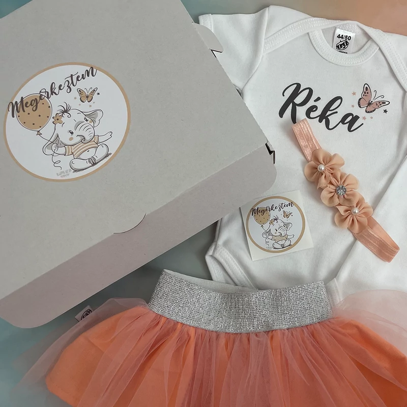 Elefáni Megérkeztem - Babadoboz (Egyedi név + Hajpánt)